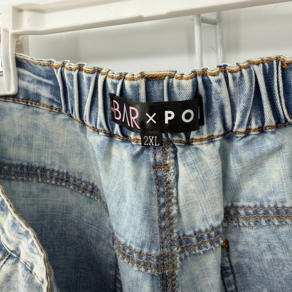 BAR x POL Hot Shot Pant Wide Leg Women 2XL Blue Acid Wash Patchwork Grunge Denim - Picture 5 of 9